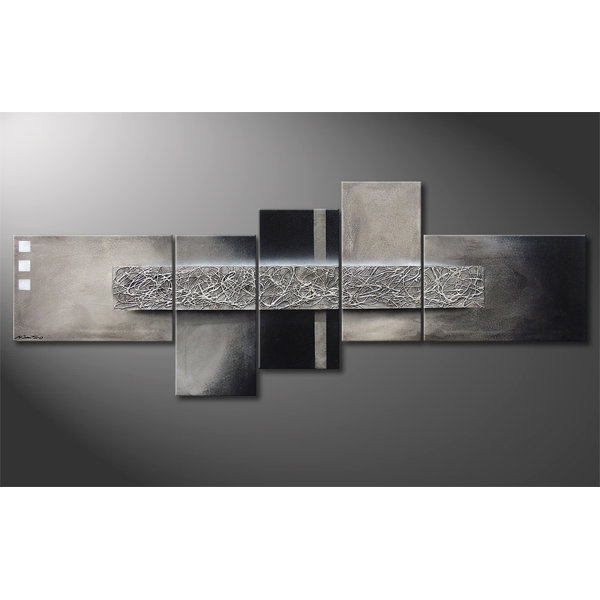 Ebern Designs 5-tlg. Gerahmtes Leinwandbild-Set Enlightened Silver